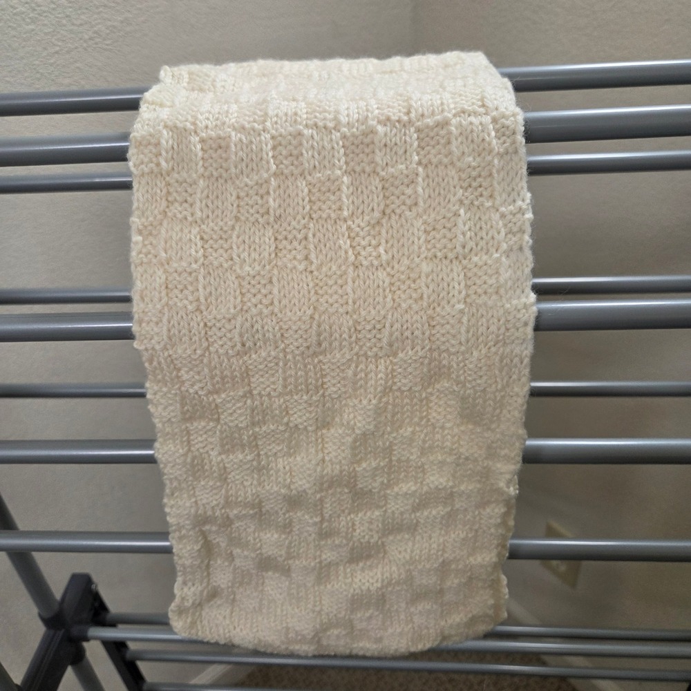 Handknit Scarf Cream Ivory Basketweave Textured Winter Wrap 48x8